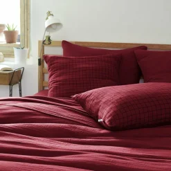 Taie D'Oreiller, Traversin|EMINZA Taie d'oreiller carrée gaze de coton (60 x 60 cm) Gaïa Mix Lie de vin Bordeaux