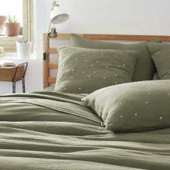 Taie D'Oreiller, Traversin|EMINZA Taie d'oreiller carrée gaze de coton (60 x 60 cm) Gaïa Chic Vert romarin