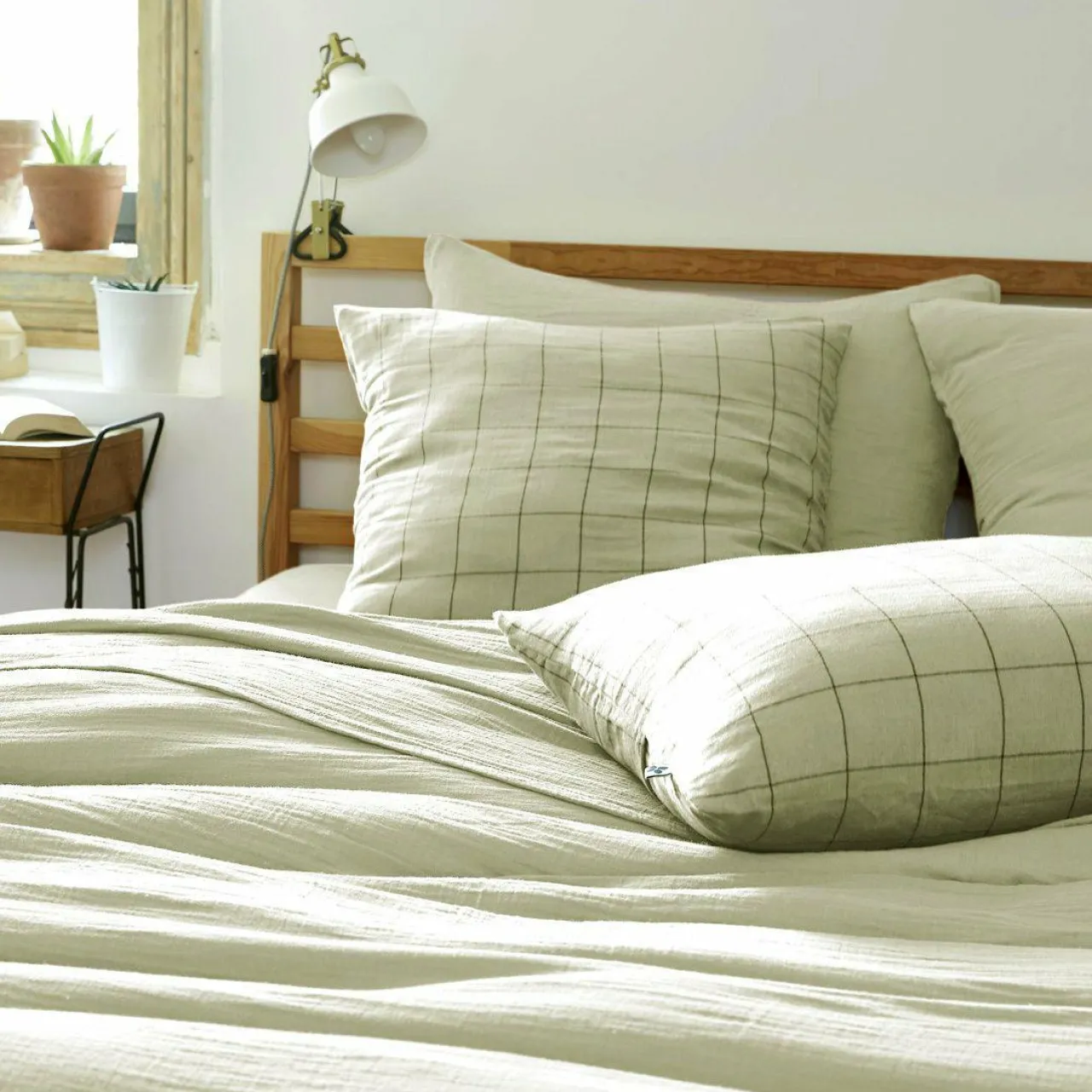 Taie D'Oreiller, Traversin|EMINZA Taie d'oreiller carrée gaze de coton (60 x 60 cm) Gaïa Match Vert tilleul