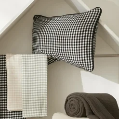 Taie D'Oreiller, Traversin|EMINZA Taie d'oreiller carrée gaze de coton (60 x 60 cm) Gaïa vichy Beige