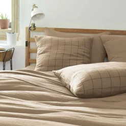 Taie D'Oreiller, Traversin|EMINZA Taie d'oreiller carrée gaze de coton (60 x 60 cm) Gaïa Match Ficelle