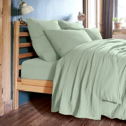 Taie D'Oreiller, Traversin|EMINZA Taie d'oreiller carrée gaze de coton (60 x 60 cm) Gaïa Chic Vert Eucalyptus