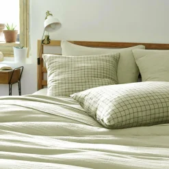 Taie D'Oreiller, Traversin|EMINZA Taie d'oreiller carrée gaze de coton (60 x 60 cm) Gaïa Mix Vert tilleul