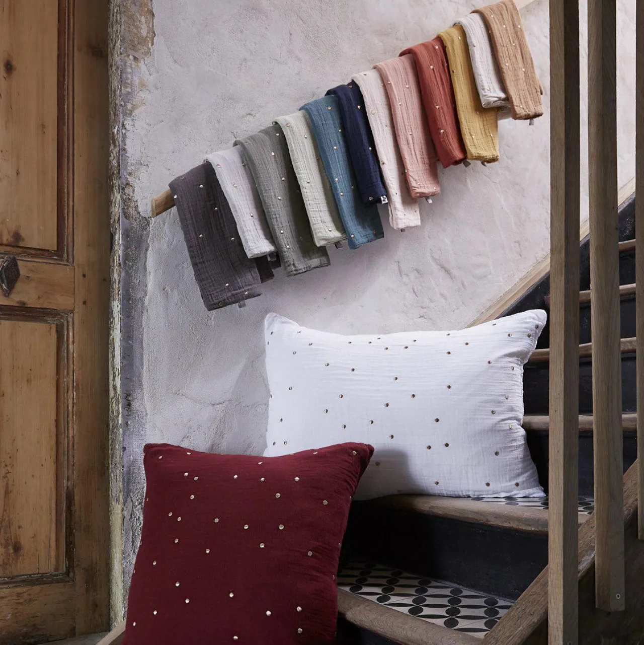 Taie D'Oreiller, Traversin|EMINZA Taie d'oreiller carrée gaze de coton (60 x 60 cm) Gaïa Chic Camel