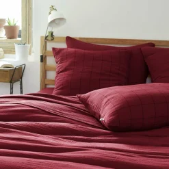 Taie D'Oreiller, Traversin|EMINZA Taie d'oreiller carrée gaze de coton (60 x 60 cm) Gaïa Match Lie de vin Bordeaux