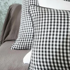 Taie D'Oreiller, Traversin|EMINZA Taie d'oreiller carrée gaze de coton (60 x 60 cm) Gaïa vichy e Noir