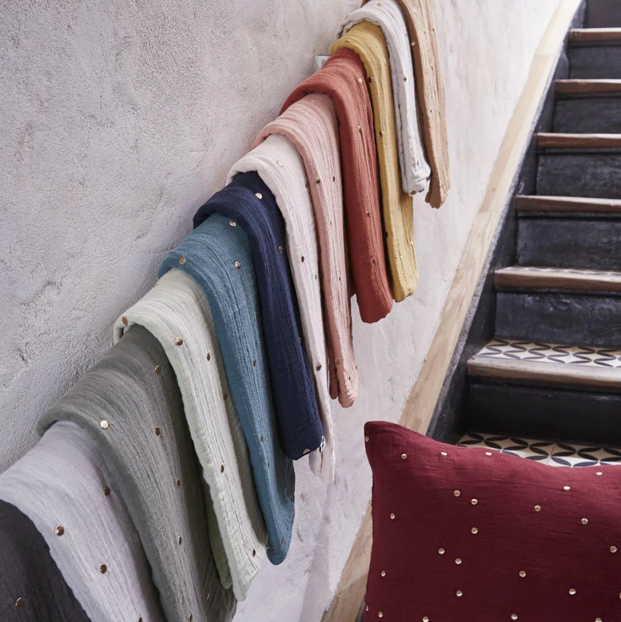 Taie D'Oreiller, Traversin|EMINZA Taie d'oreiller carrée gaze de coton (60 x 60 cm) Gaïa Chic Terracotta