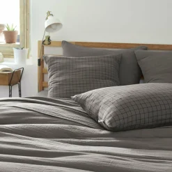 Taie D'Oreiller, Traversin|EMINZA Taie d'oreiller carrée gaze de coton (60 x 60 cm) Gaïa Mix Gris granit Gris foncé