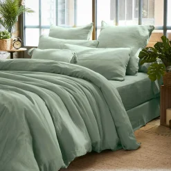 Taie D'Oreiller, Traversin|EMINZA Taie d'oreiller carrée gaze de coton (60 x 60 cm) Gaïa Vert Eucalyptus