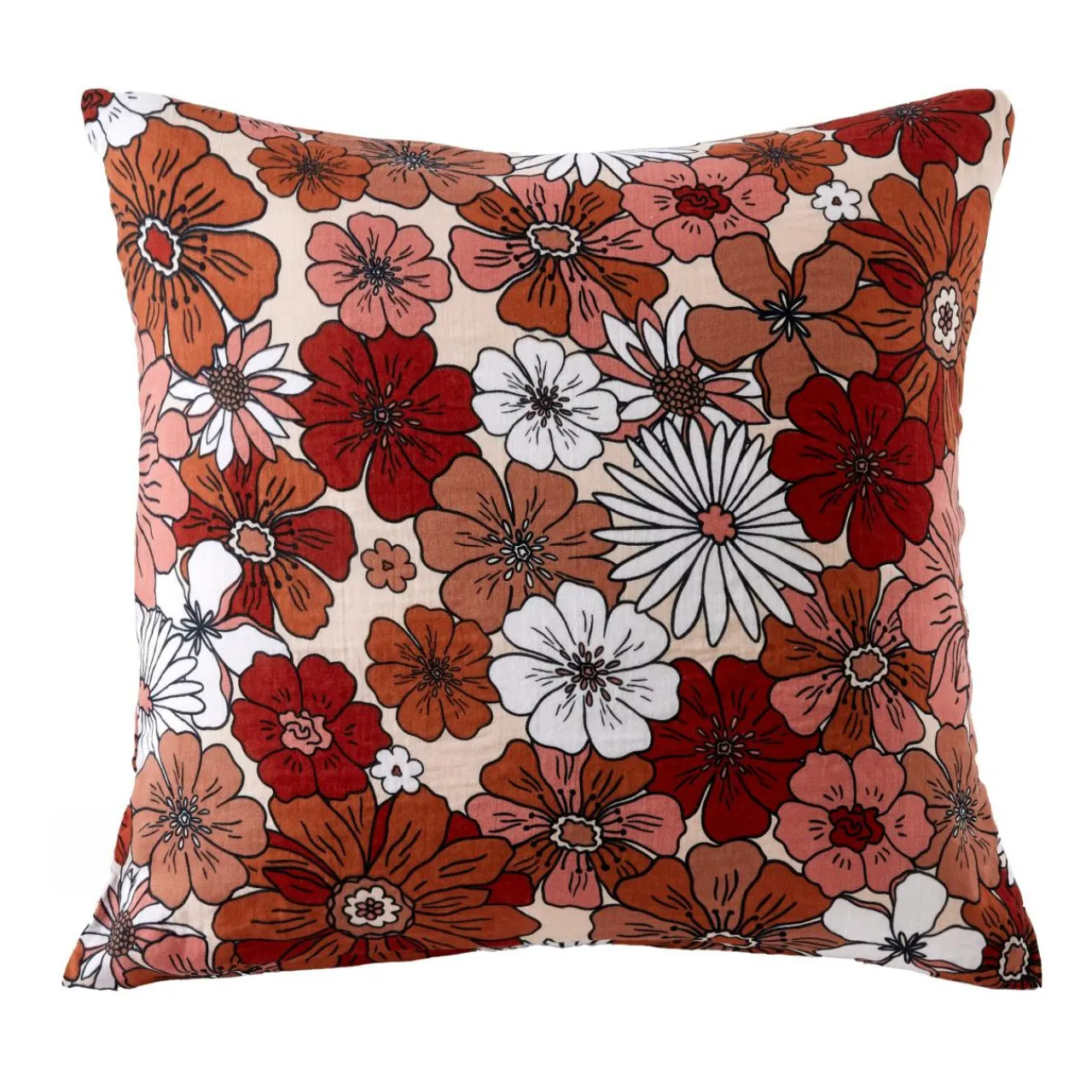 Taie D'Oreiller, Traversin|EMINZA Taie d'oreiller carrée gaze de coton (60 x 60 cm) Gaïa Azalée Terracotta