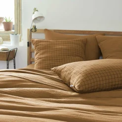 Taie D'Oreiller, Traversin|EMINZA Taie d'oreiller carrée gaze de coton (60 x 60 cm) Gaïa Mix Camel