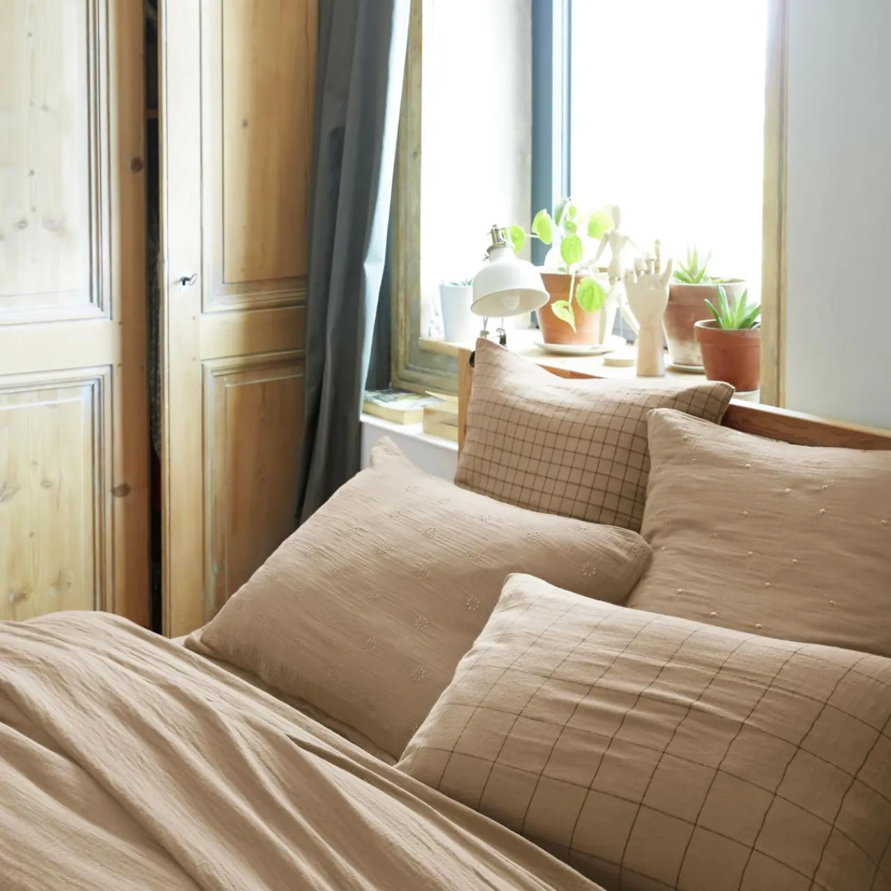 Taie D'Oreiller, Traversin|EMINZA Taie d'oreiller carrée gaze de coton (60 x 60 cm) Gaïa Chic Ficelle