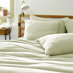 Taie D'Oreiller, Traversin|EMINZA Taie d'oreiller carrée gaze de coton (60 x 60 cm) Gaïa Boho Vert tilleul