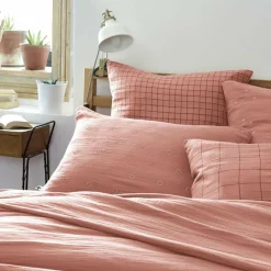 Taie D'Oreiller, Traversin|EMINZA Taie d'oreiller carrée gaze de coton (60 x 60 cm) Gaïa Mix Rose Pêche