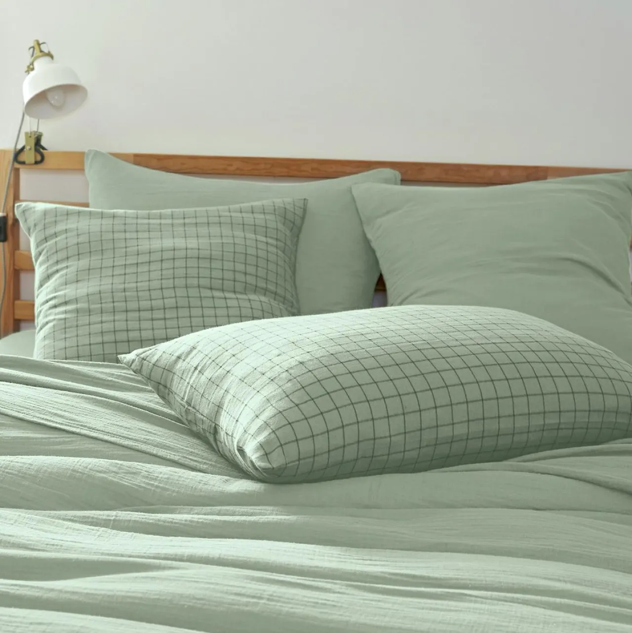 Taie D'Oreiller, Traversin|EMINZA Taie d'oreiller carrée gaze de coton (60 x 60 cm) Gaïa Mix Vert Eucalyptus