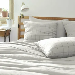 Taie D'Oreiller, Traversin|EMINZA Taie d'oreiller carrée gaze de coton (60 x 60 cm) Gaïa Match Gris nuage Gris clair