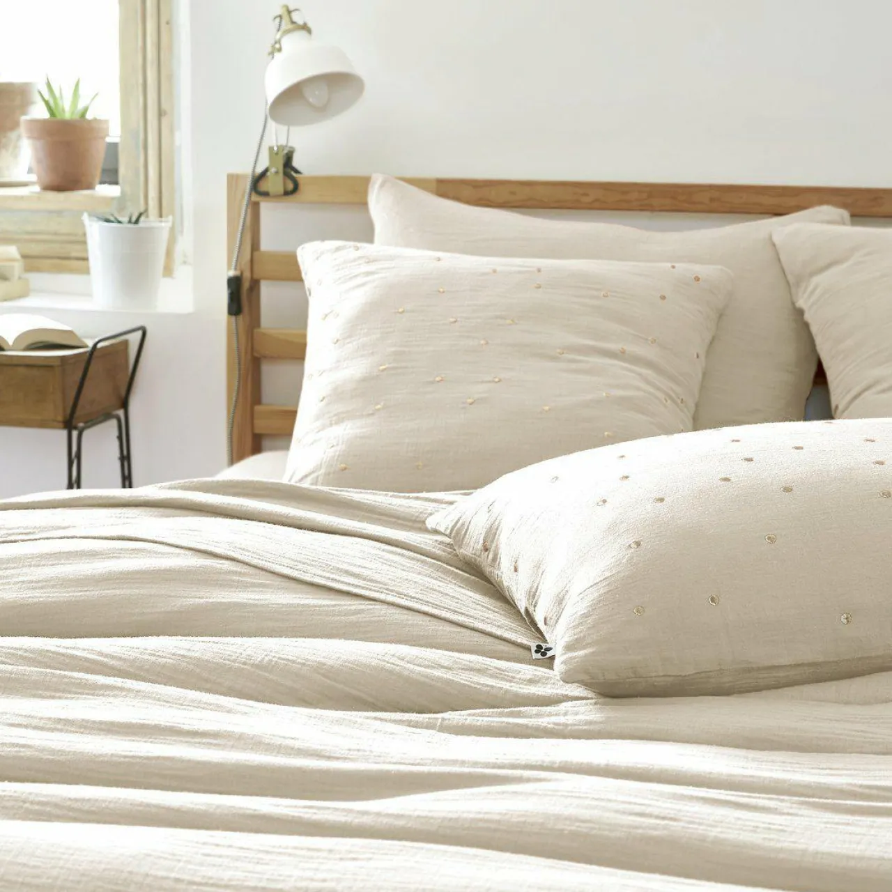 Taie D'Oreiller, Traversin|EMINZA Taie d'oreiller carrée gaze de coton (60 x 60 cm) Gaïa Chic pampa Beige