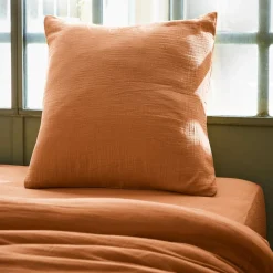 Taie D'Oreiller, Traversin|EMINZA Taie d'oreiller carrée gaze de coton (60 x 60 cm) Gaïa Abricot