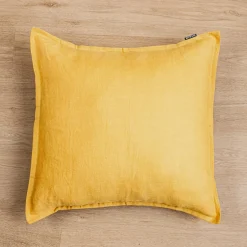Taie D'Oreiller, Traversin|EMINZA Taie d'oreiller carrée lin lavé (60 x 60 cm) Louise Jaune moutarde