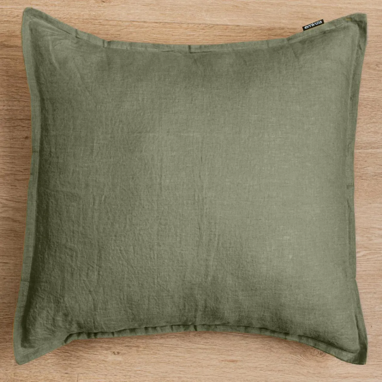 Taie D'Oreiller, Traversin|EMINZA Taie d'oreiller carrée lin lavé (80 x 80 cm) Louise Vert romarin