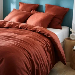 Taie D'Oreiller, Traversin|EMINZA Taie d'oreiller carrée lin lavé (60 x 60 cm) Louise Terracotta