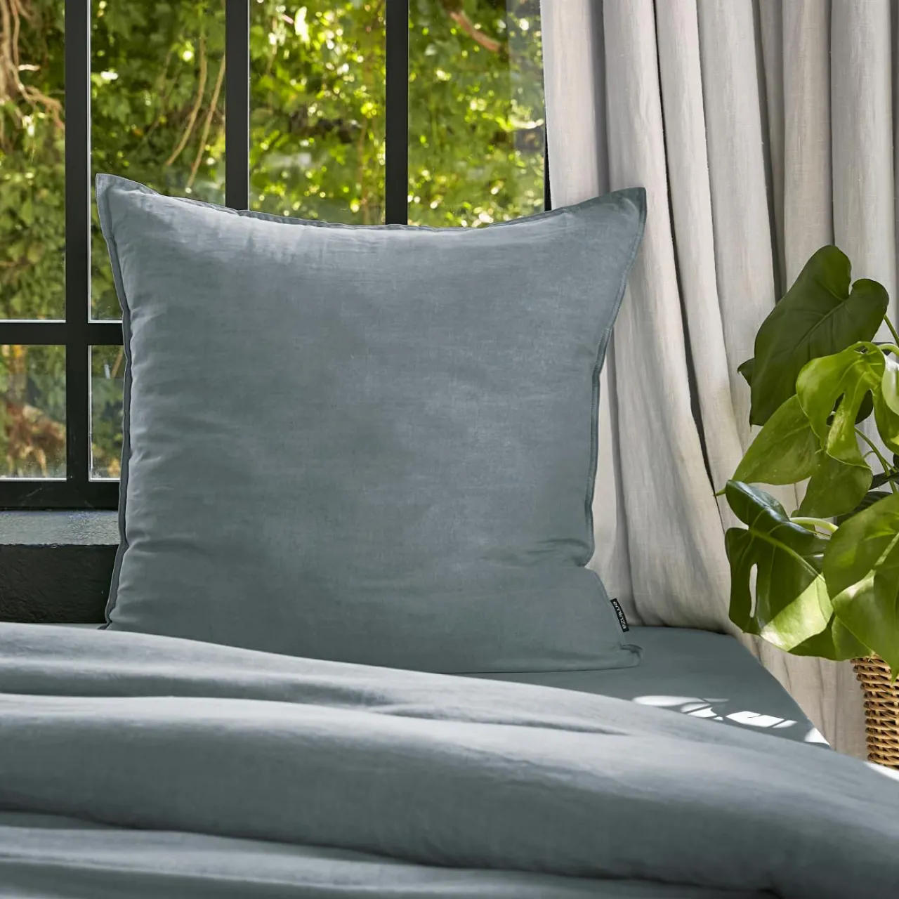 Taie D'Oreiller, Traversin|EMINZA Taie d'oreiller carrée lyocell Tencel™ lavé (63 x 63 cm) Olivia stone Bleu