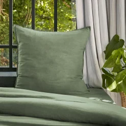 Taie D'Oreiller, Traversin|EMINZA Taie d'oreiller carrée lyocell Tencel™ lavé (63 x 63 cm) Olivia Vert romarin