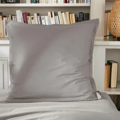 Taie D'Oreiller, Traversin|EMINZA Taie d'oreiller carrée percale de coton (65 x 65 cm) Cali Gris clair