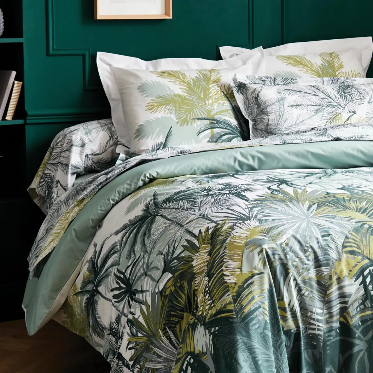 Taie D'Oreiller, Traversin|TRADILINGE Taie d'oreiller carrée percale de coton (65 x 65 cm) Trinidad Mousson Verte Multicolore