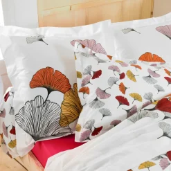 Taie D'Oreiller, Traversin|TRADI LINGE Taie d'oreiller carrée percale de coton (65 x 65 cm) Ginkgo Multicolore