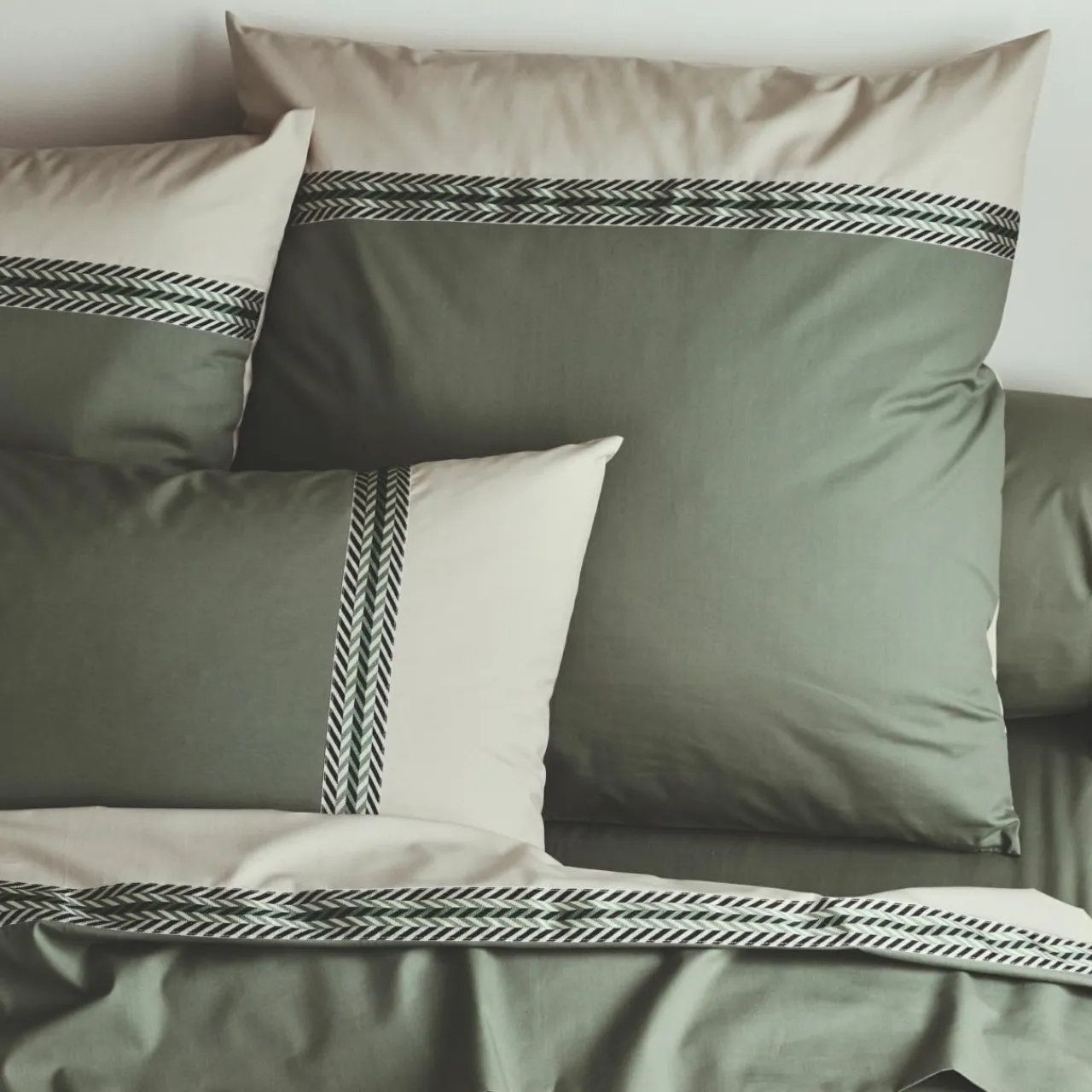 Taie D'Oreiller, Traversin|TRADILINGE Taie d'oreiller carrée percale de coton (65 x 65 cm) Noa Vert kaki