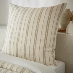 Taie D'Oreiller, Traversin|EMINZA Taie d'oreiller carrée réversible coton texturé et percale (80 x 80 cm) Alice Ficelle