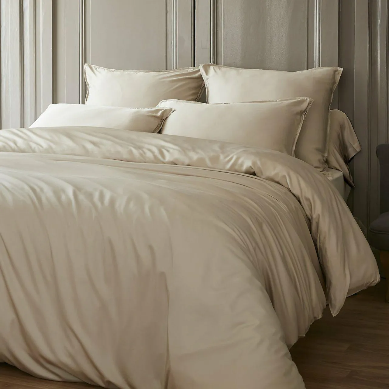 Taie D'Oreiller, Traversin|EMINZA Taie d'oreiller carrée satin de bambou (63 x 63 cm) Sienna Beige