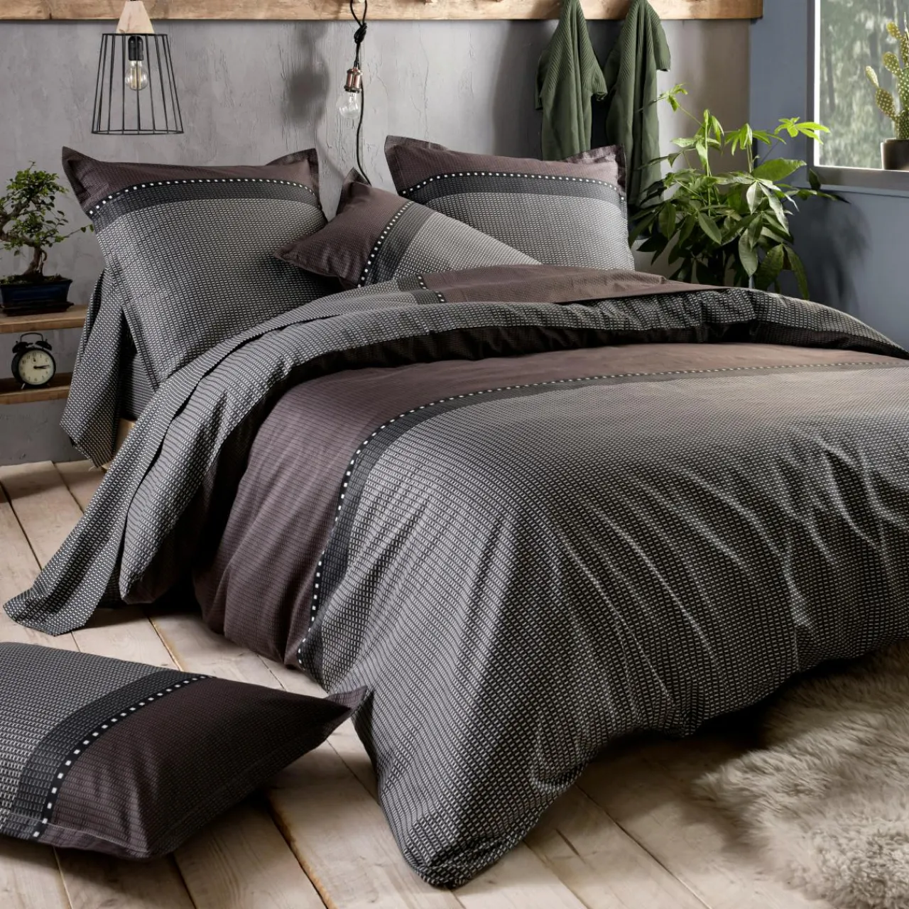Taie D'Oreiller, Traversin|TRADI LINGE Taie d'oreiller carrée satin de coton (65 x 65 cm) Enzo e Noir