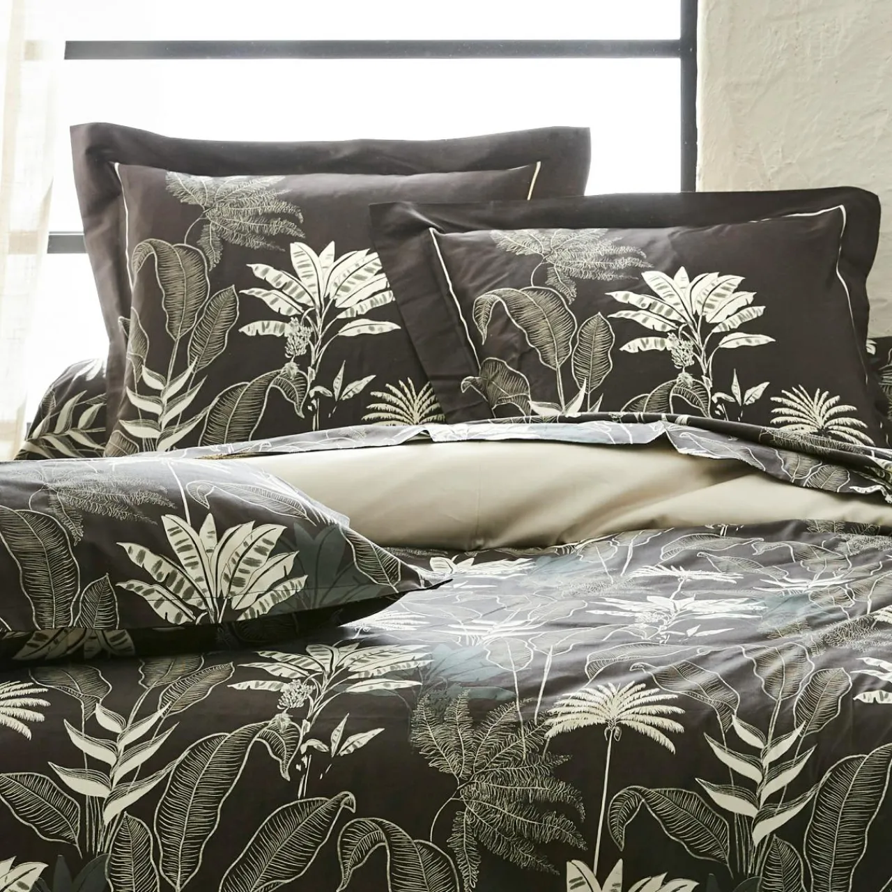 Taie D'Oreiller, Traversin|TRADILINGE Taie d'oreiller carrée satin de coton (65 x 65 cm) Cayenne e Noir