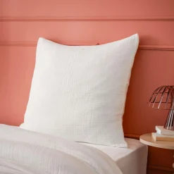 Taie D'Oreiller, Traversin|EMINZA Taie d'oreiller quadruple gaze de coton (60 x 60 cm) Victoria x Gaïa chantilly Blanc