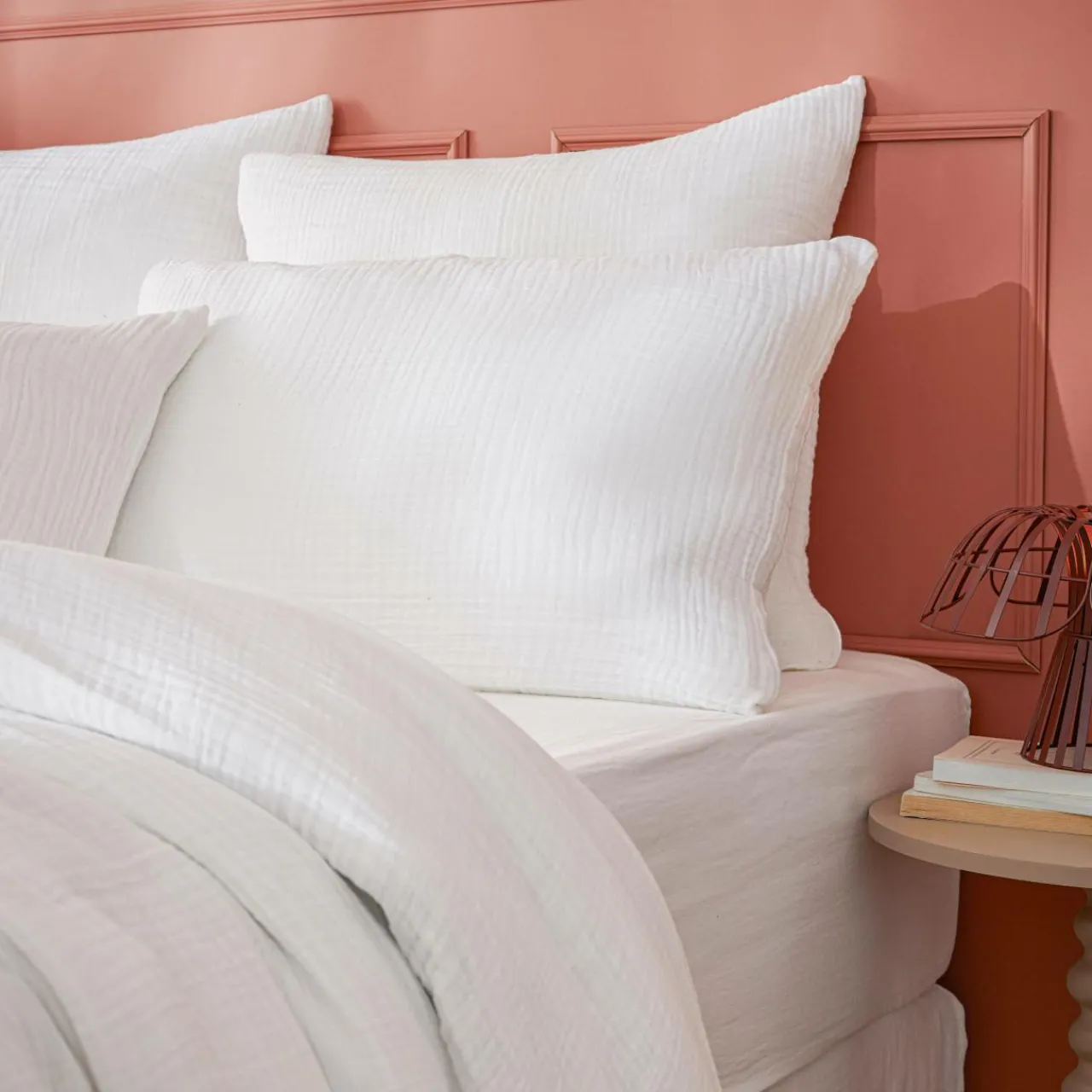 Taie D'Oreiller, Traversin|EMINZA Taie d'oreiller quadruple gaze de coton (60 x 60 cm) Victoria x Gaïa chantilly Blanc