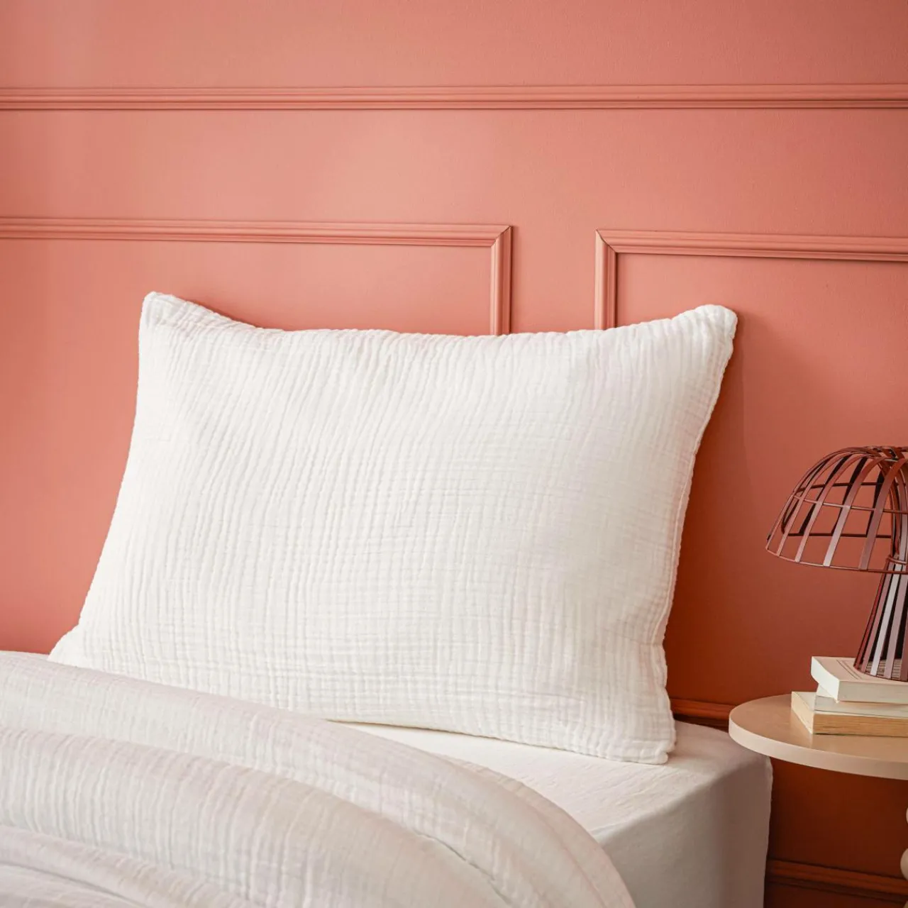 Taie D'Oreiller, Traversin|EMINZA Taie d'oreiller quadruple gaze de coton (50 x 70 cm) Victoria x Gaïa chantilly Blanc