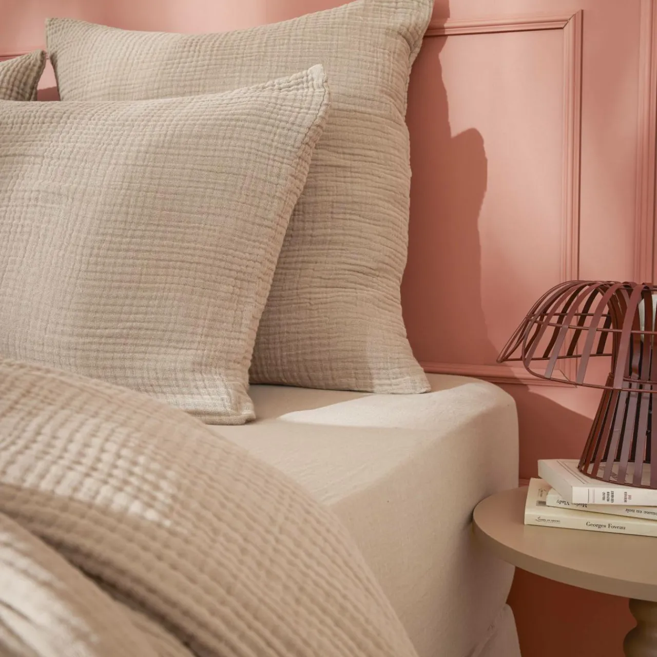 Taie D'Oreiller, Traversin|EMINZA Taie d'oreiller quadruple gaze de coton (50 x 70 cm) Victoria x Gaïa Ficelle