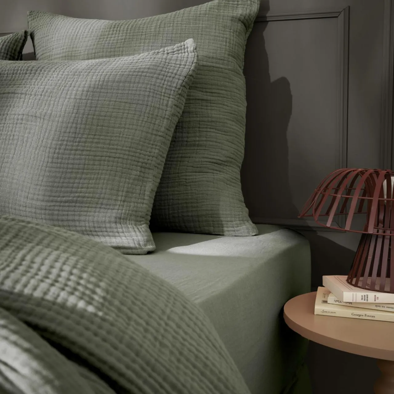 Taie D'Oreiller, Traversin|EMINZA Taie d'oreiller quadruple gaze de coton ( 50 x 70 cm) Victoria x Gaïa Vert romarin