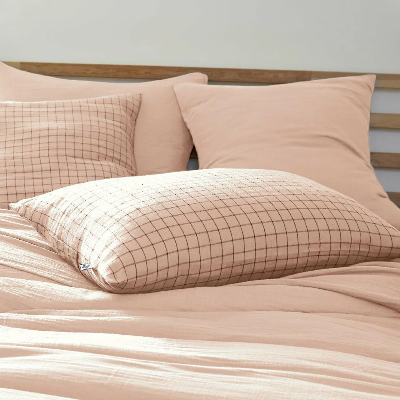 Taie D'Oreiller, Traversin|EMINZA Taie d'oreiller rectangulaire gaze de coton (50 x 70 cm) Gaïa Mix Rose poudré