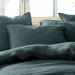 Taie D'Oreiller, Traversin|EMINZA Taie d'oreiller rectangulaire lin lavé (50 x 70 cm) Louise Gris ardoise