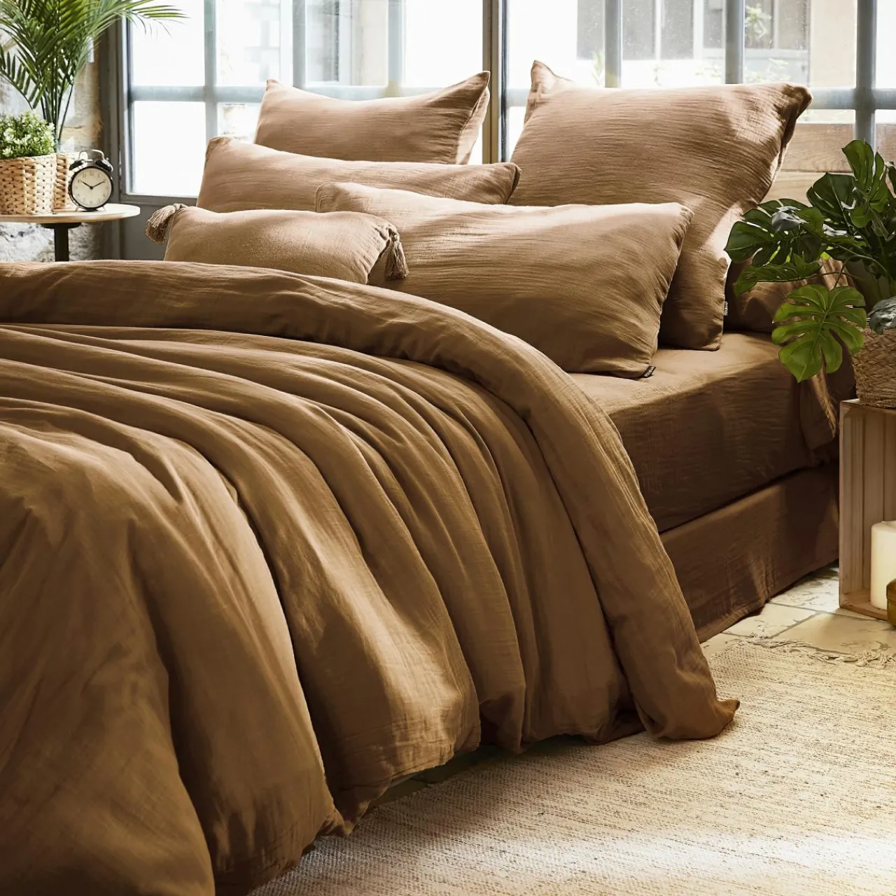 Taie D'Oreiller, Traversin|EMINZA Taie d'oreiller rectangulaire gaze de coton (50 x 80 cm) Gaïa Camel