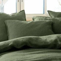 Taie D'Oreiller, Traversin|EMINZA Taie d'oreiller rectangulaire lin lavé (50 x 70 cm) Louise Vert romarin