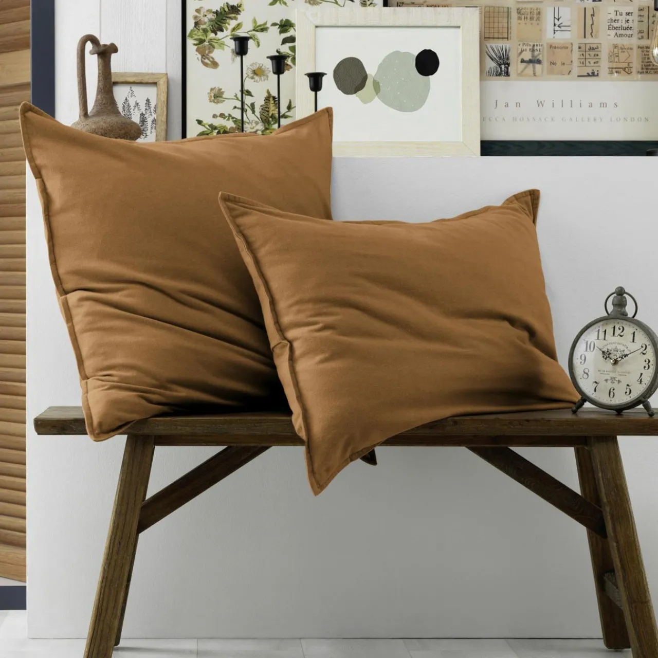 Taie D'Oreiller, Traversin|EMINZA Taie d'oreiller rectangulaire flanelle de coton (50 x 70 cm) Théa Camel