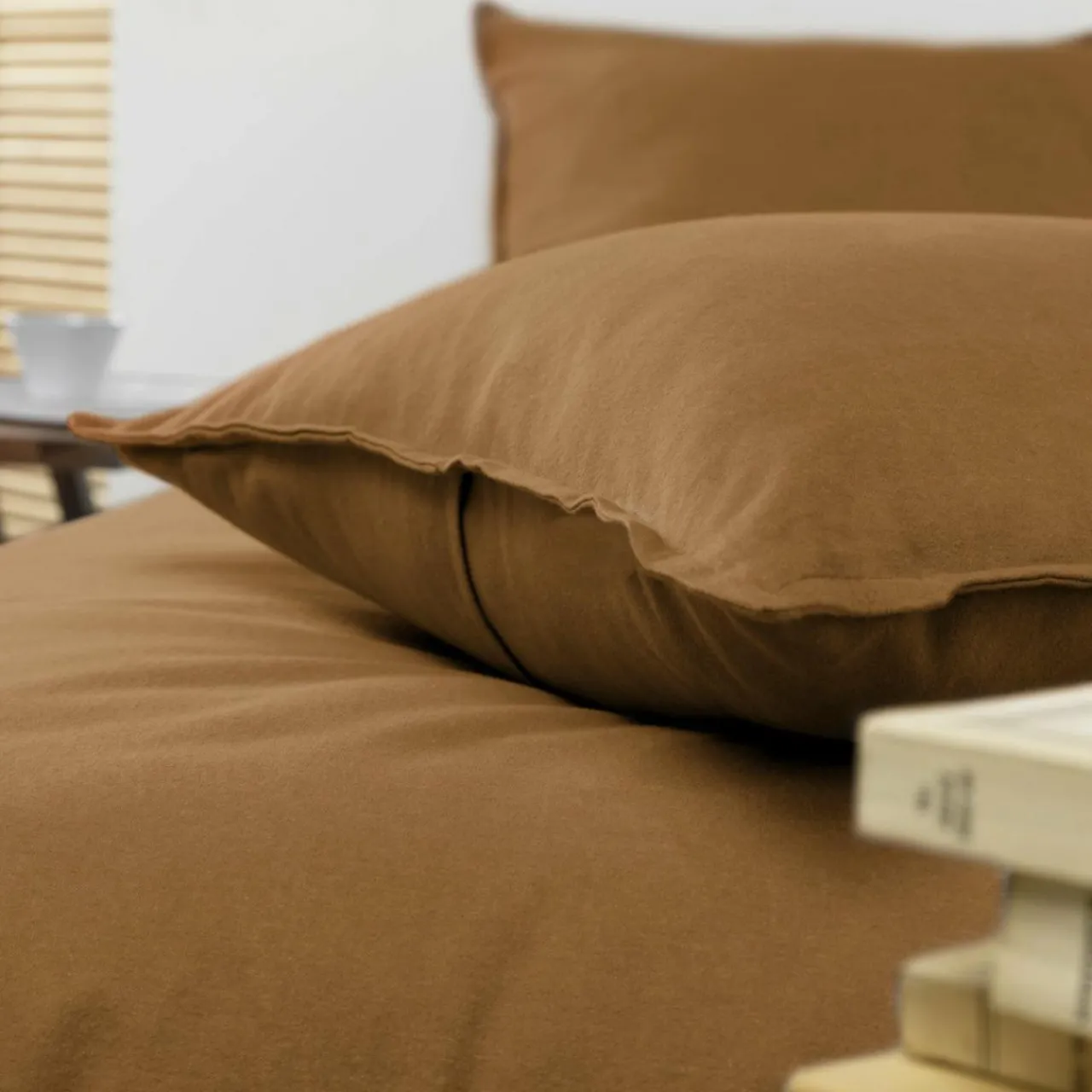 Taie D'Oreiller, Traversin|EMINZA Taie d'oreiller rectangulaire flanelle de coton (50 x 70 cm) Théa Camel