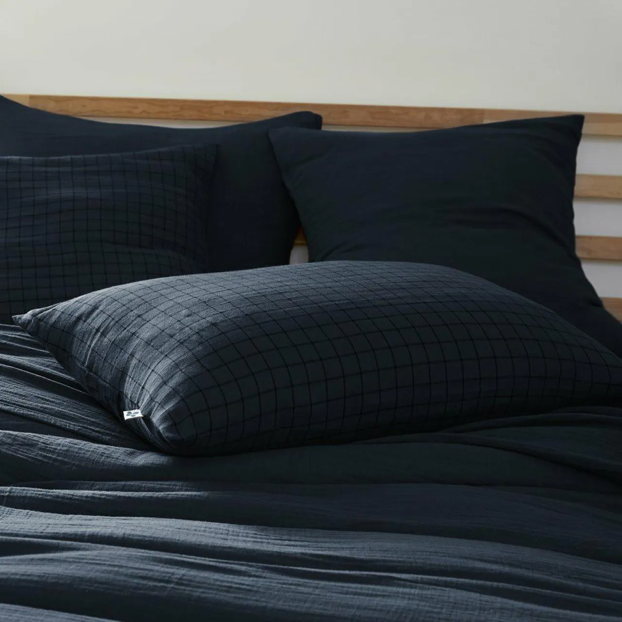 Taie D'Oreiller, Traversin|EMINZA Taie d'oreiller rectangulaire gaze de coton (50 x 70 cm) Gaïa Mix Bleu nuit