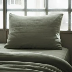 Taie D'Oreiller, Traversin|EMINZA Taie d'oreiller rectangulaire gaze de coton (50 x 80 cm) Gaïa Vert romarin