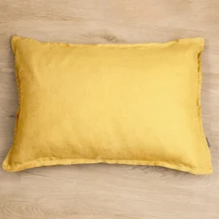 Taie D'Oreiller, Traversin|EMINZA Taie d'oreiller rectangulaire lin lavé (50 x 80 cm) Louise Jaune moutarde