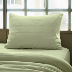 Taie D'Oreiller, Traversin|EMINZA Taie d'oreiller rectangulaire gaze de coton (50 x 70 cm) Gaïa Vert tilleul